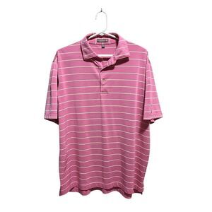 Peter Millar Summer Comfort Pink & White Striped Polo Top Walnut Creek Logo Sz L